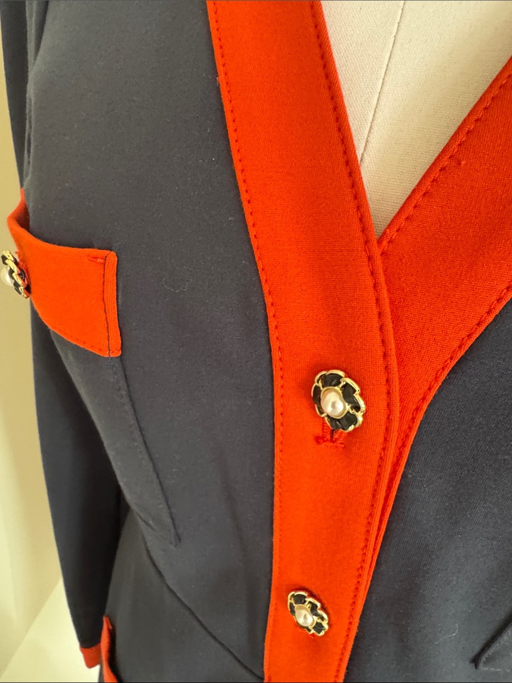 Maeve Anthropologie Ponte Blazer Mini Dress Navy Red Trim Button Front Small - Picture 5 of 10